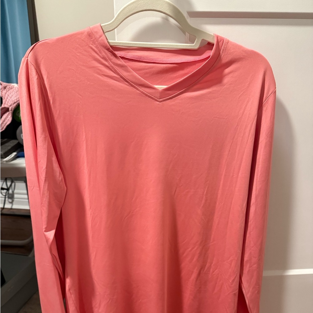 Chic Coral V-Neck Long Sleeve Top
